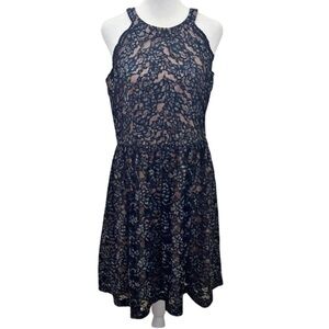 Ivanka Trump Dark Midnight Blue (almost black) Lace Sleeveless Midi Dress. Sz 10